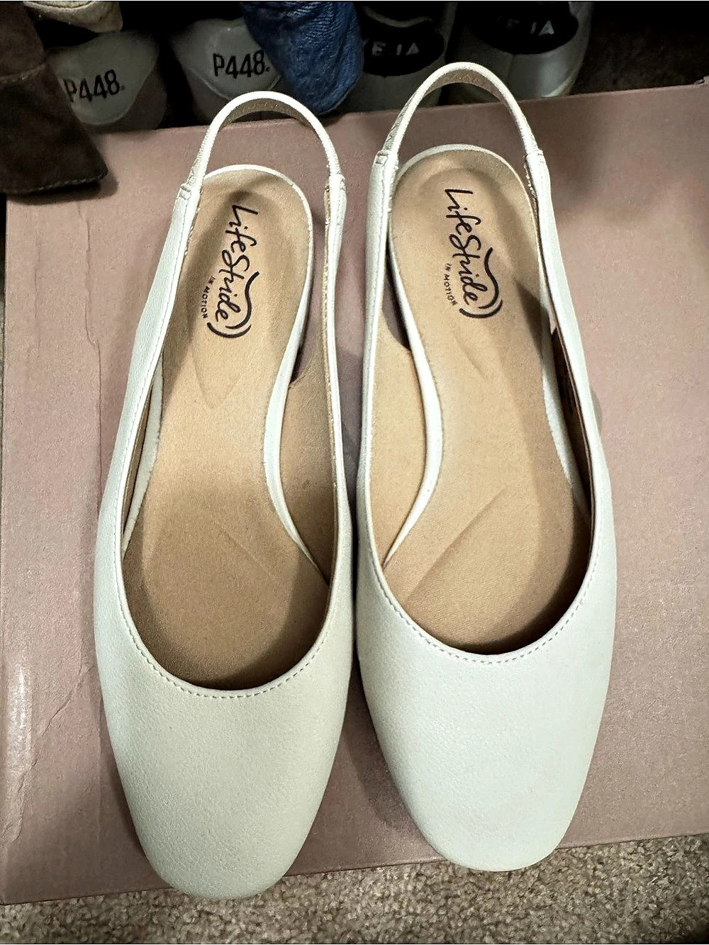 LifeStride Claire Slingback Flat White Flats US 7.5